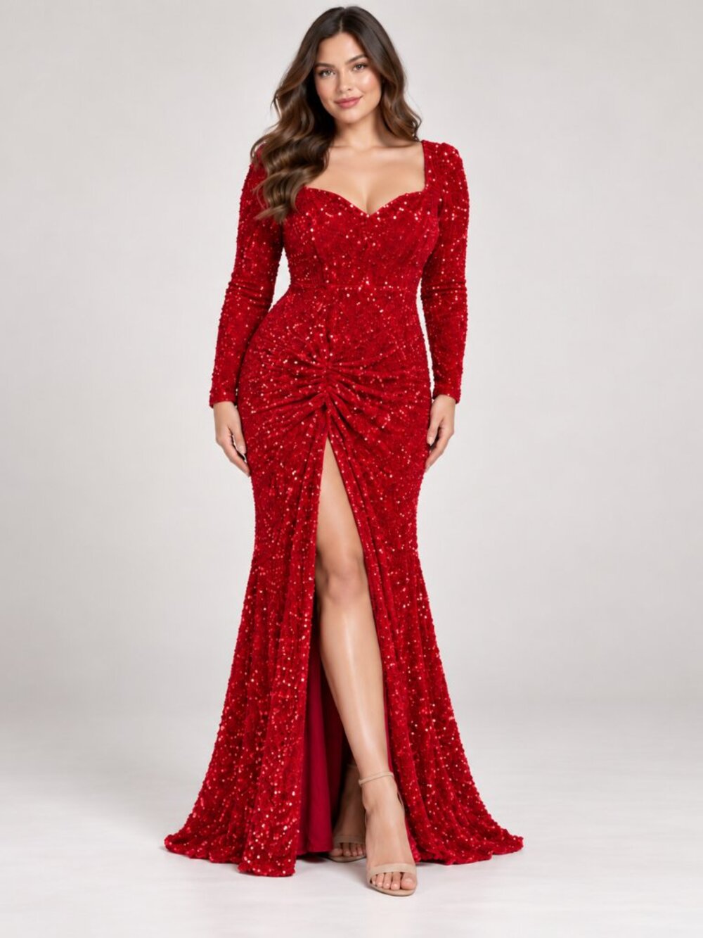 Faeriesty Red Sequin Mermaid Gown L Gala Holiday Black Tie Formal Maxi